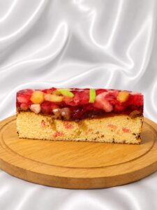 curd cake with fruit and jelly